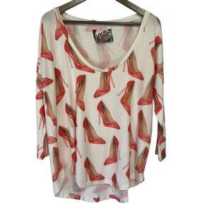 Local Celebrity High Heel Graphic Brushed Knit Top Sweatshirt Womens Large